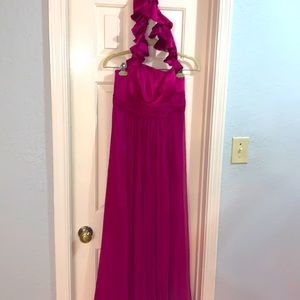 Pink halter ruffle dress long